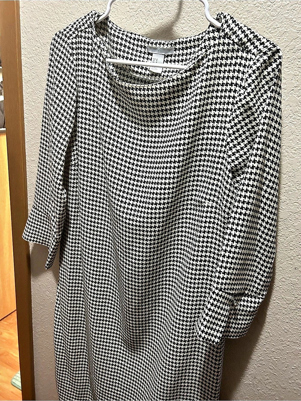 H&M Houndstooth Mini Dress Black & White L Like New - Picture 2 of 7